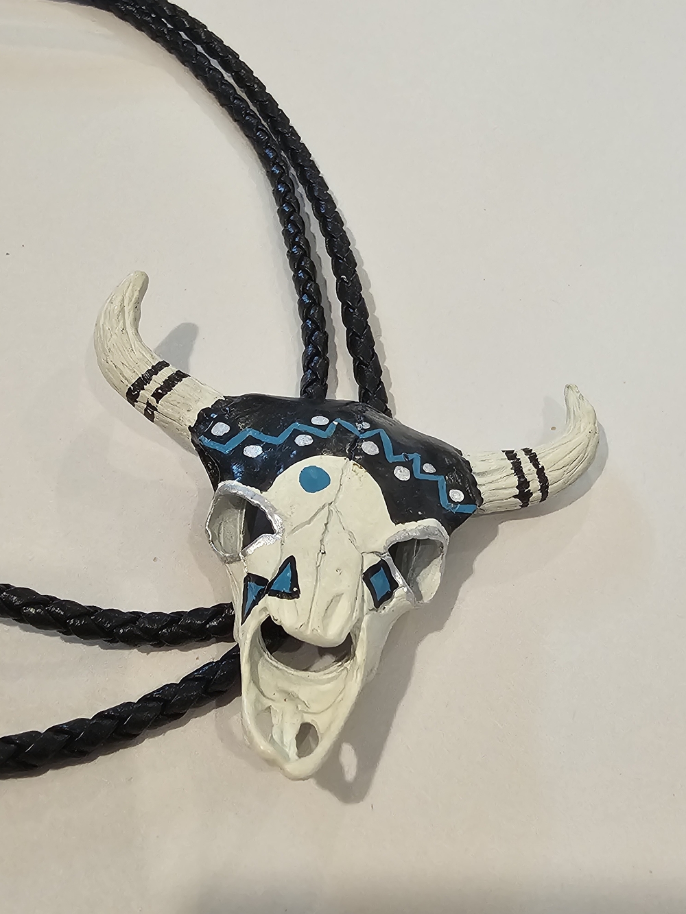 Hand-Painted Steer Skull Southwestern Western Bolo Tie